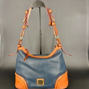 Dooney & Burke Hobo Navy and Brown Leather Shoulder Bag